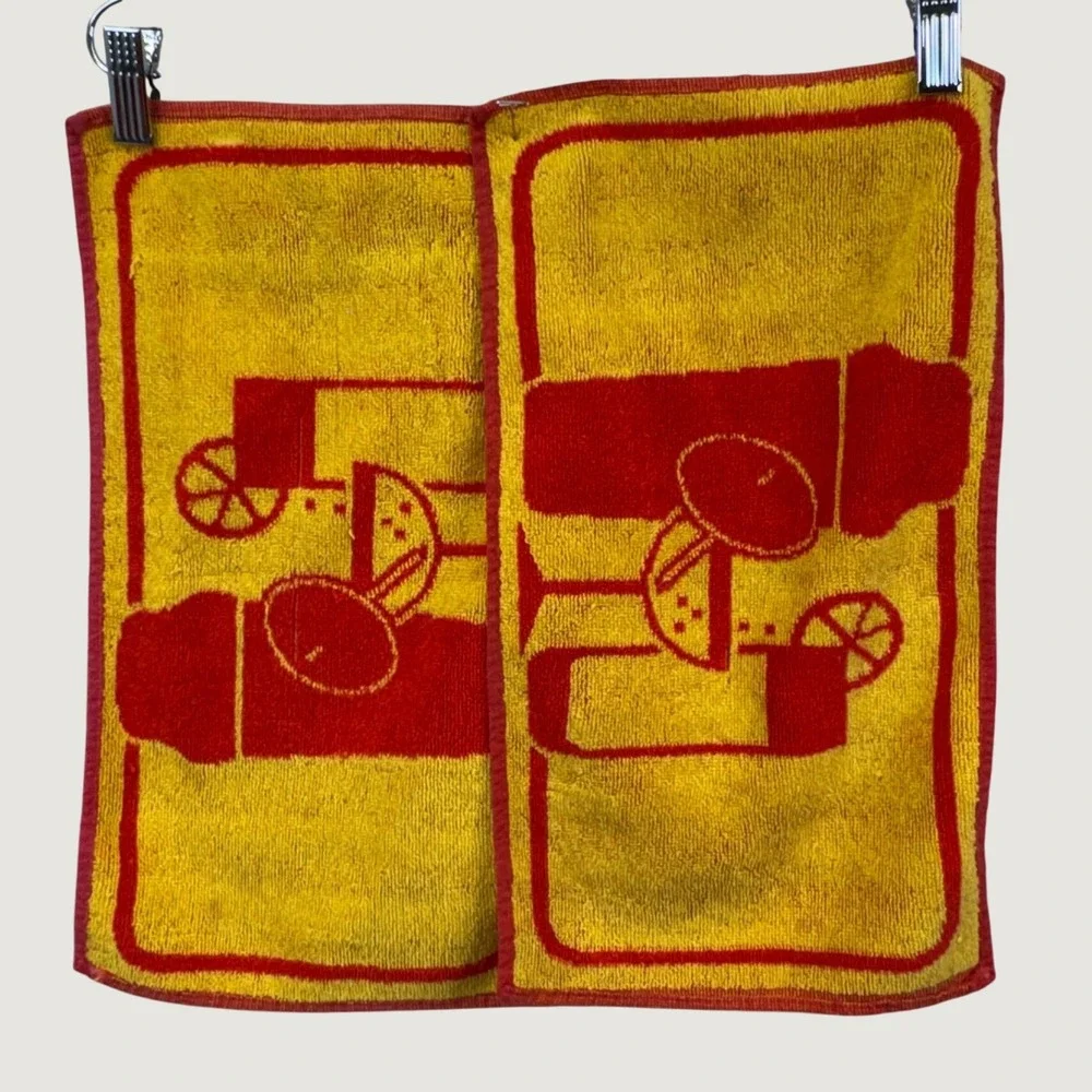 Vintage Cocktail Bar Hand Towels Set of 2 Red Yellow Retro Kitsch 16x8.5